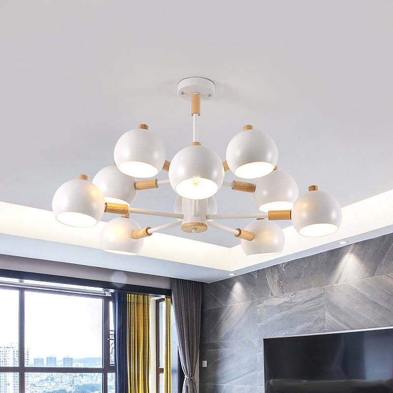 Globe Shade Living Room Chandelier Metal Multi-Head Nordic Pendant Lighting in Green/Grey/White 10 White Clearhalo 'Ceiling Lights' 'Chandeliers' 'Modern Chandeliers' 'Modern' Lighting' 1796709