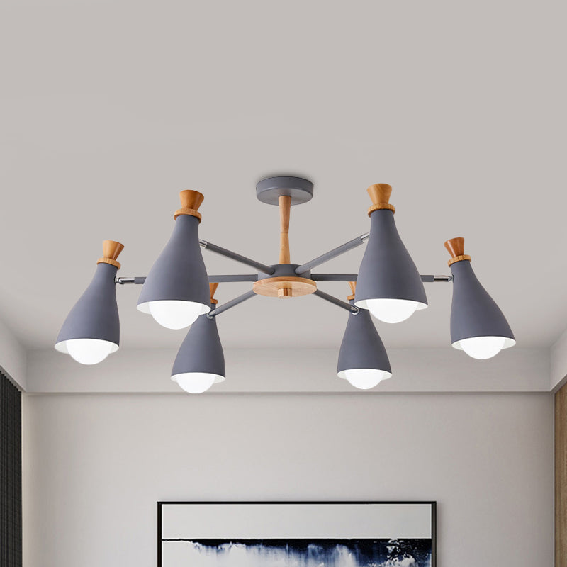 Living Room Half-Bottle Chandelier 6/8 Heads Metal Macaron Loft Candy Colored Pendant Light in Grey/White 6 Grey Clearhalo 'Ceiling Lights' 'Chandeliers' 'Modern Chandeliers' 'Modern' Lighting' 1796713