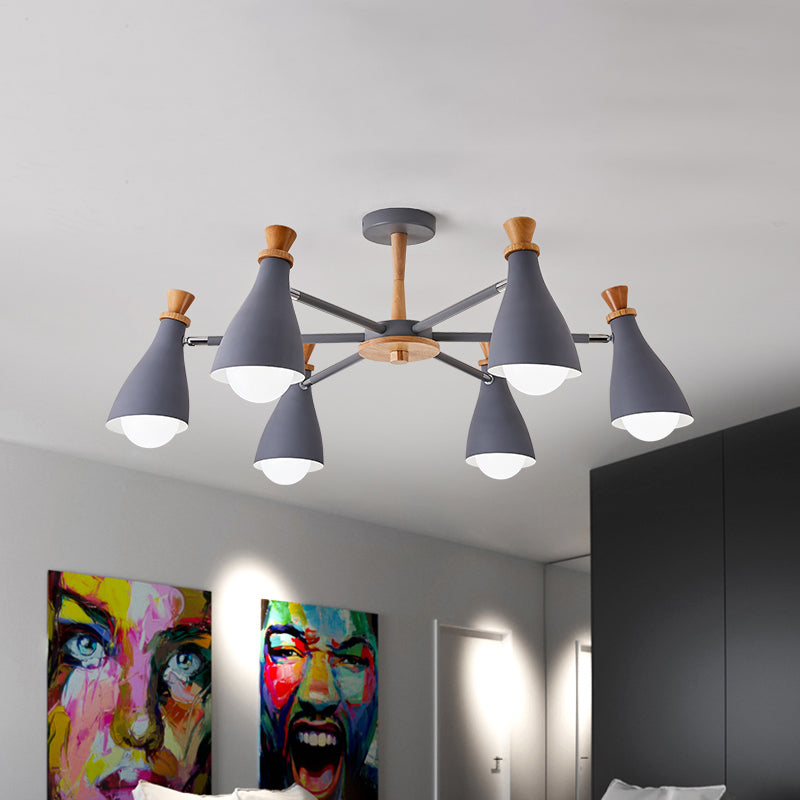 Living Room Half-Bottle Chandelier 6/8 Heads Metal Macaron Loft Candy Colored Pendant Light in Grey/White Clearhalo 'Ceiling Lights' 'Chandeliers' 'Modern Chandeliers' 'Modern' Lighting' 1796714