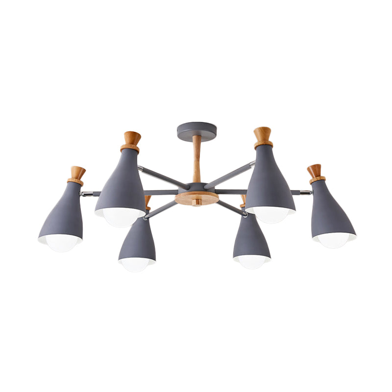 Living Room Half-Bottle Chandelier 6/8 Heads Metal Macaron Loft Candy Colored Pendant Light in Grey/White Clearhalo 'Ceiling Lights' 'Chandeliers' 'Modern Chandeliers' 'Modern' Lighting' 1796715