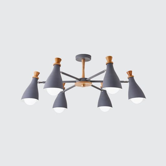 Living Room Half-Bottle Chandelier 6/8 Heads Metal Macaron Loft Candy Colored Pendant Light in Grey/White Clearhalo 'Ceiling Lights' 'Chandeliers' 'Modern Chandeliers' 'Modern' Lighting' 1796716
