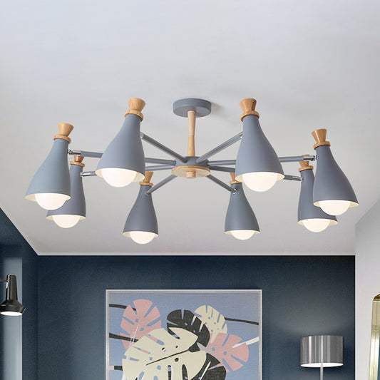 Living Room Half-Bottle Chandelier 6/8 Heads Metal Macaron Loft Candy Colored Pendant Light in Grey/White 8 Grey Clearhalo 'Ceiling Lights' 'Chandeliers' 'Modern Chandeliers' 'Modern' Lighting' 1796718