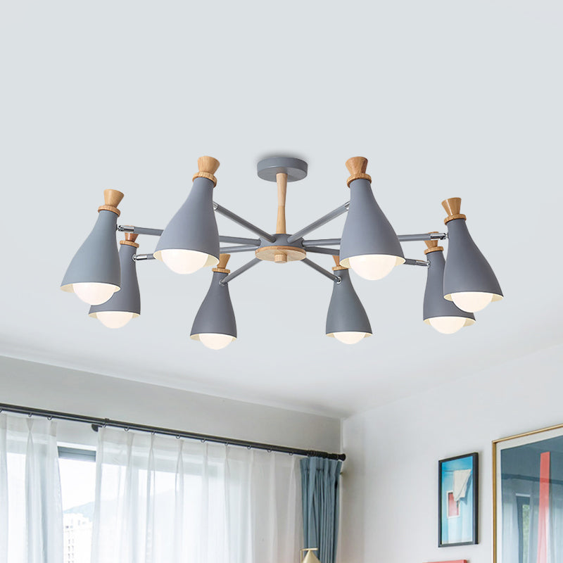 Living Room Half-Bottle Chandelier 6/8 Heads Metal Macaron Loft Candy Colored Pendant Light in Grey/White Clearhalo 'Ceiling Lights' 'Chandeliers' 'Modern Chandeliers' 'Modern' Lighting' 1796719