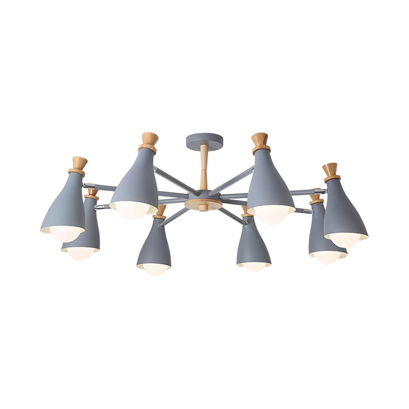 Living Room Half-Bottle Chandelier 6/8 Heads Metal Macaron Loft Candy Colored Pendant Light in Grey/White Clearhalo 'Ceiling Lights' 'Chandeliers' 'Modern Chandeliers' 'Modern' Lighting' 1796720