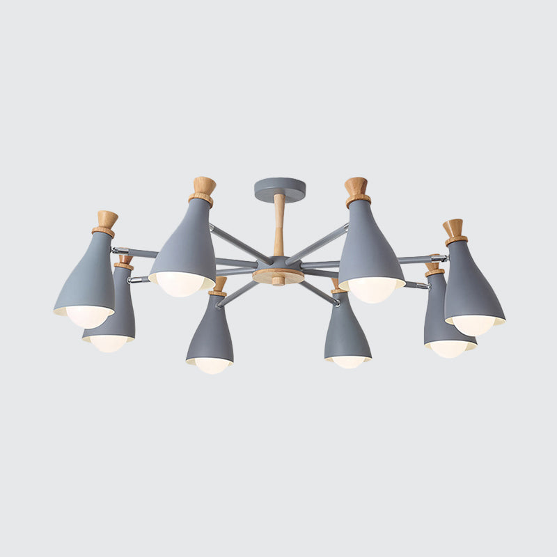 Living Room Half-Bottle Chandelier 6/8 Heads Metal Macaron Loft Candy Colored Pendant Light in Grey/White Clearhalo 'Ceiling Lights' 'Chandeliers' 'Modern Chandeliers' 'Modern' Lighting' 1796721