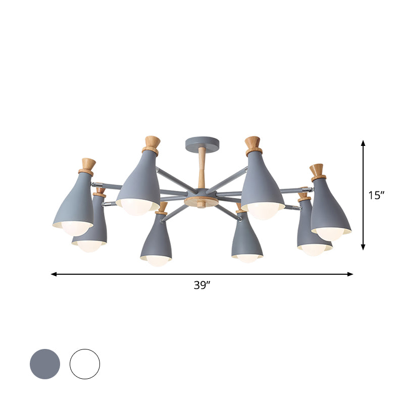 Living Room Half-Bottle Chandelier 6/8 Heads Metal Macaron Loft Candy Colored Pendant Light in Grey/White Clearhalo 'Ceiling Lights' 'Chandeliers' 'Modern Chandeliers' 'Modern' Lighting' 1796722