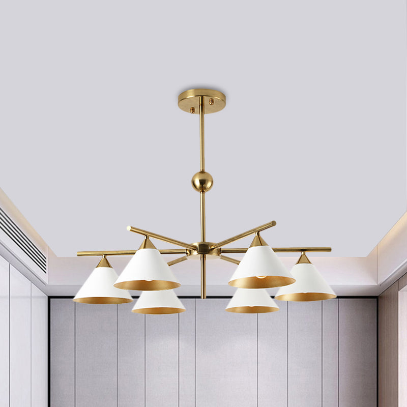 White Pyramid Shade Pendant Light Contemporary Metallic Chandelier for Living Room 6 White Clearhalo 'Ceiling Lights' 'Chandeliers' 'Modern Chandeliers' 'Modern' Lighting' 1796744