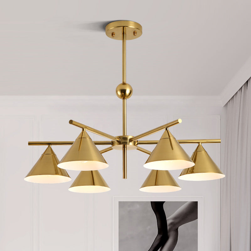 Metallic Pyramid Chandelier Kid Bedroom 6 Heads Macaron Candy Colored Hanging Light Gold Clearhalo 'Ceiling Lights' 'Chandeliers' 'Modern Chandeliers' 'Modern' Lighting' 1796759