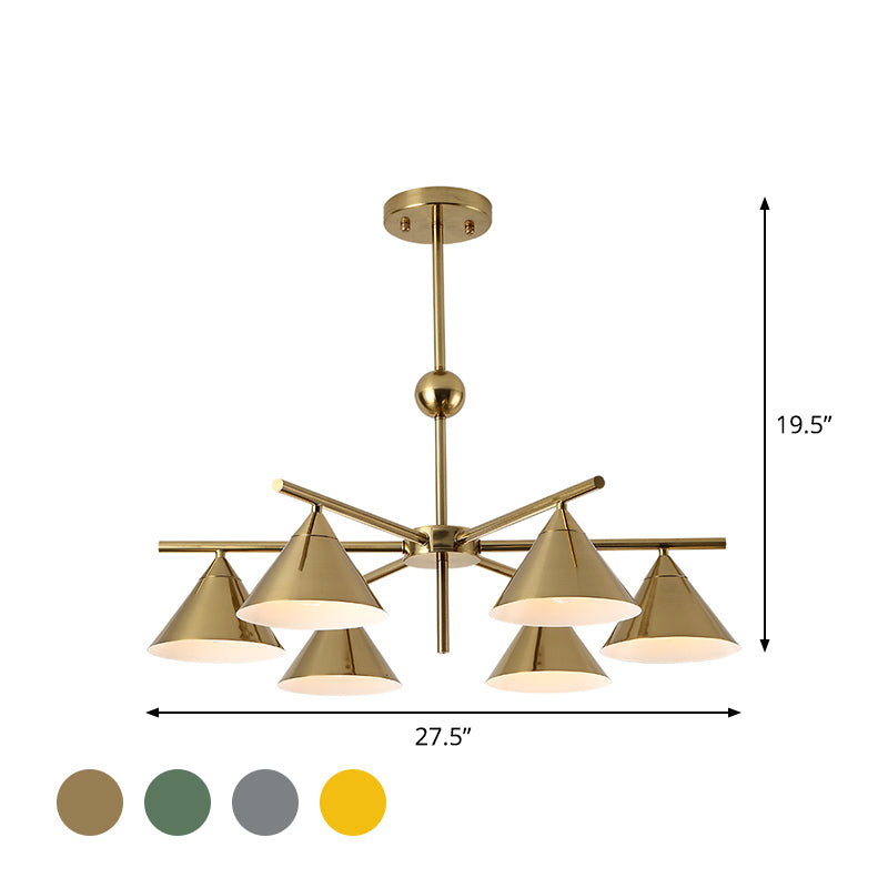 Metallic Pyramid Chandelier Kid Bedroom 6 Heads Macaron Candy Colored Hanging Light Clearhalo 'Ceiling Lights' 'Chandeliers' 'Modern Chandeliers' 'Modern' Lighting' 1796763