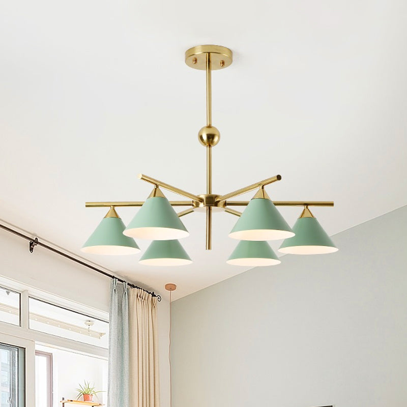 Metallic Pyramid Chandelier Kid Bedroom 6 Heads Macaron Candy Colored Hanging Light Clearhalo 'Ceiling Lights' 'Chandeliers' 'Modern Chandeliers' 'Modern' Lighting' 1796765