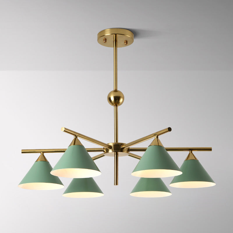 Metallic Pyramid Chandelier Kid Bedroom 6 Heads Macaron Candy Colored Hanging Light Clearhalo 'Ceiling Lights' 'Chandeliers' 'Modern Chandeliers' 'Modern' Lighting' 1796766