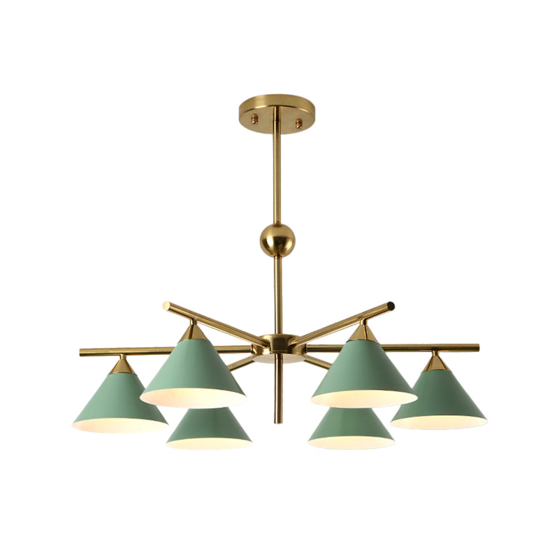 Metallic Pyramid Chandelier Kid Bedroom 6 Heads Macaron Candy Colored Hanging Light Clearhalo 'Ceiling Lights' 'Chandeliers' 'Modern Chandeliers' 'Modern' Lighting' 1796767