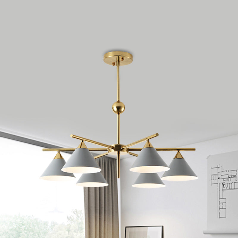 Metallic Pyramid Chandelier Kid Bedroom 6 Heads Macaron Candy Colored Hanging Light Grey Clearhalo 'Ceiling Lights' 'Chandeliers' 'Modern Chandeliers' 'Modern' Lighting' 1796768