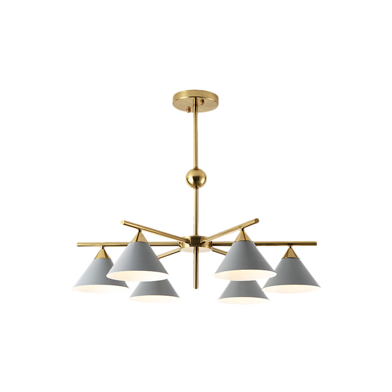 Metallic Pyramid Chandelier Kid Bedroom 6 Heads Macaron Candy Colored Hanging Light Clearhalo 'Ceiling Lights' 'Chandeliers' 'Modern Chandeliers' 'Modern' Lighting' 1796770