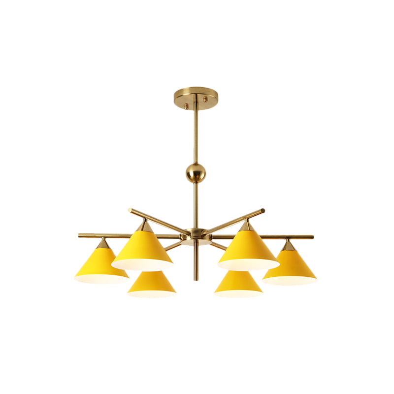 Metallic Pyramid Chandelier Kid Bedroom 6 Heads Macaron Candy Colored Hanging Light Clearhalo 'Ceiling Lights' 'Chandeliers' 'Modern Chandeliers' 'Modern' Lighting' 1796774