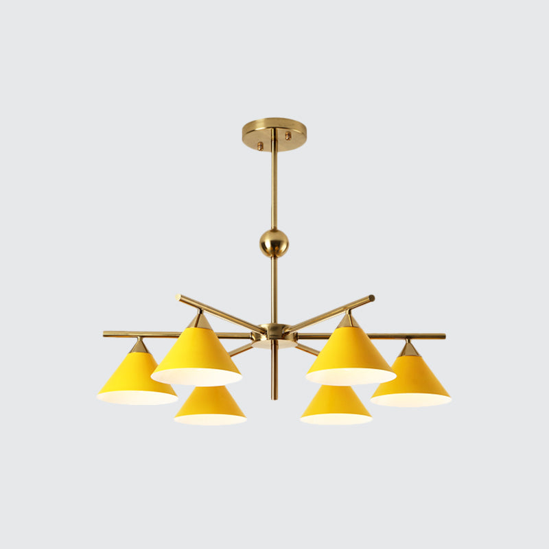 Metallic Pyramid Chandelier Kid Bedroom 6 Heads Macaron Candy Colored Hanging Light Clearhalo 'Ceiling Lights' 'Chandeliers' 'Modern Chandeliers' 'Modern' Lighting' 1796775