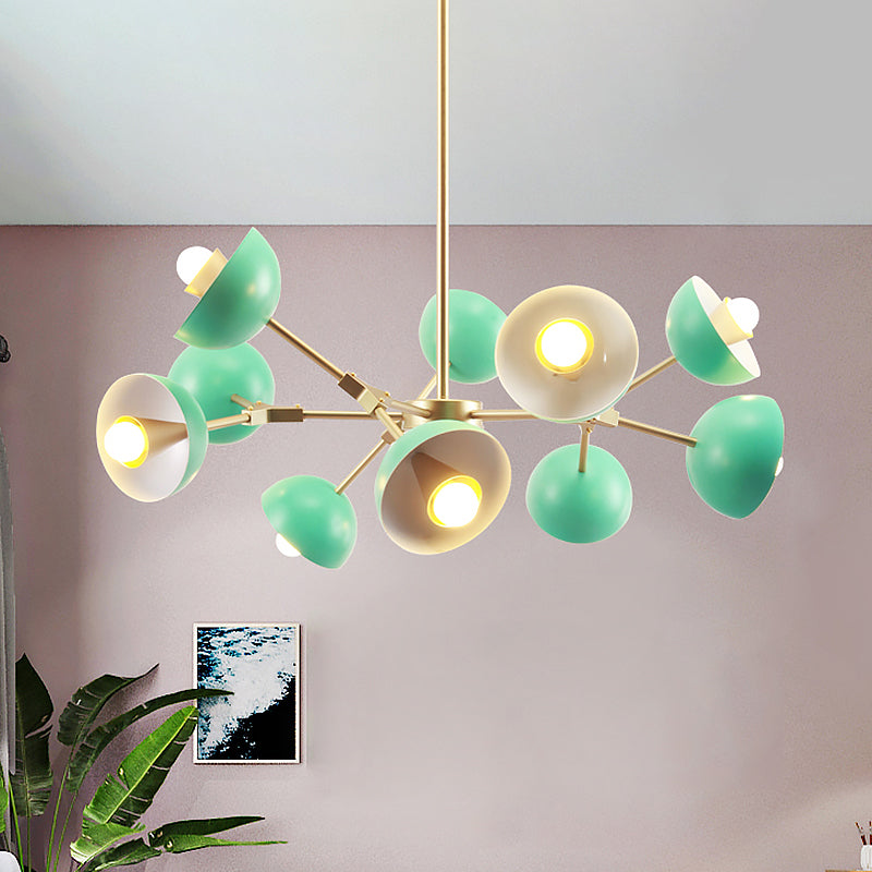 Iron Hemisphere Shade Chandelier 10 Lights Modern Pendant Light in Green for Restaurant Green Clearhalo 'Ceiling Lights' 'Chandeliers' 'Modern Chandeliers' 'Modern' Lighting' 1796776