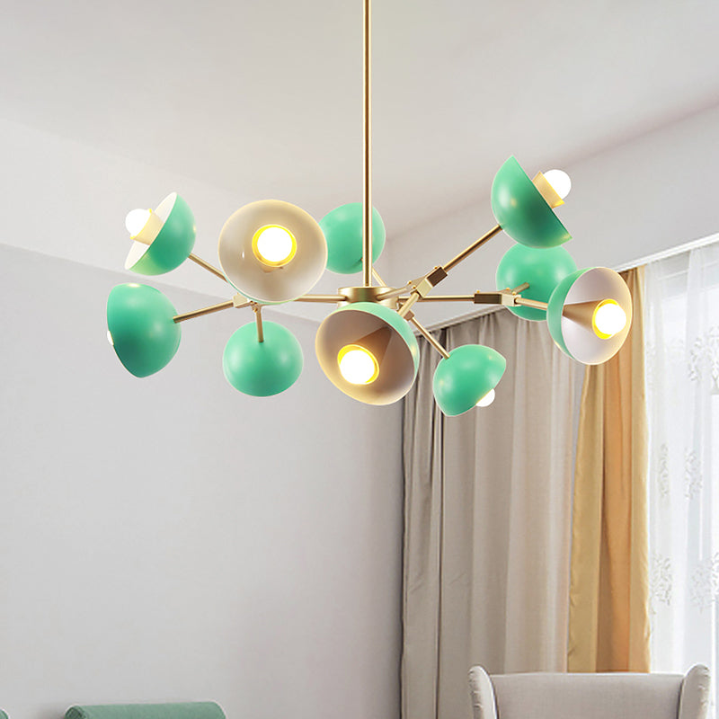 Iron Hemisphere Shade Chandelier 10 Lights Modern Pendant Light in Green for Restaurant Clearhalo 'Ceiling Lights' 'Chandeliers' 'Modern Chandeliers' 'Modern' Lighting' 1796777