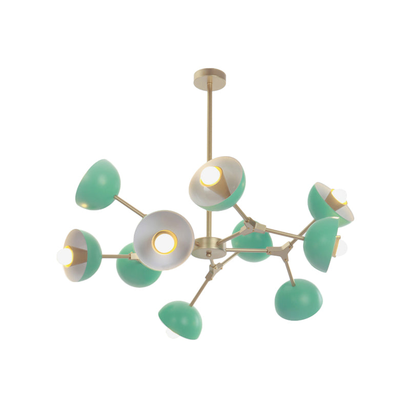 Iron Hemisphere Shade Chandelier 10 Lights Modern Pendant Light in Green for Restaurant Clearhalo 'Ceiling Lights' 'Chandeliers' 'Modern Chandeliers' 'Modern' Lighting' 1796778