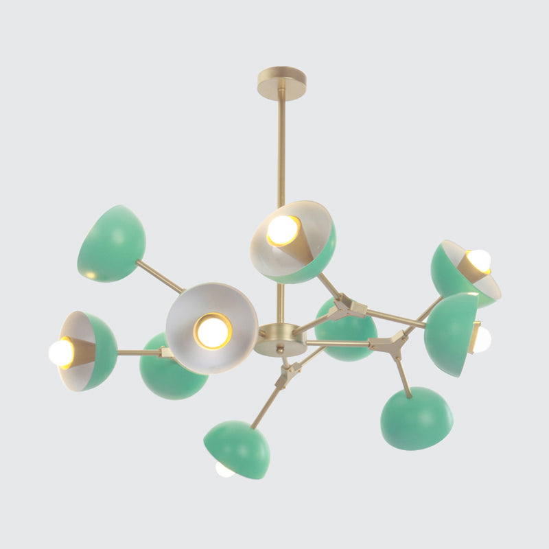 Iron Hemisphere Shade Chandelier 10 Lights Modern Pendant Light in Green for Restaurant Clearhalo 'Ceiling Lights' 'Chandeliers' 'Modern Chandeliers' 'Modern' Lighting' 1796779