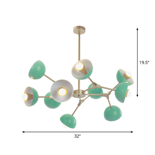 Iron Hemisphere Shade Chandelier 10 Lights Modern Pendant Light in Green for Restaurant Clearhalo 'Ceiling Lights' 'Chandeliers' 'Modern Chandeliers' 'Modern' Lighting' 1796780