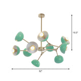 Iron Hemisphere Shade Chandelier 10 Lights Modern Pendant Light in Green for Restaurant Clearhalo 'Ceiling Lights' 'Chandeliers' 'Modern Chandeliers' 'Modern' Lighting' 1796780