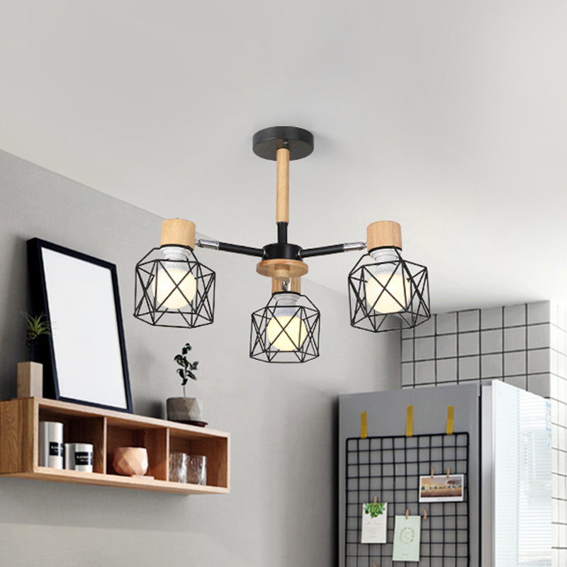 Iron Drum Wire Frame Chandelier Living Room 3/6/8-Light Modern Style Pendant Lighting in Black/White Clearhalo 'Ceiling Lights' 'Chandeliers' 'Modern Chandeliers' 'Modern' Lighting' 1796782