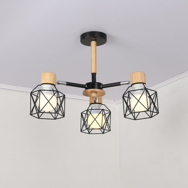 Iron Drum Wire Frame Chandelier Living Room 3/6/8-Light Modern Style Pendant Lighting in Black/White Clearhalo 'Ceiling Lights' 'Chandeliers' 'Modern Chandeliers' 'Modern' Lighting' 1796783