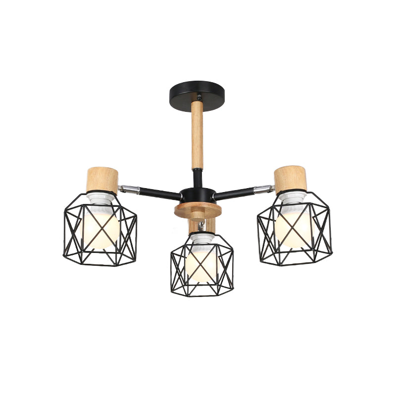 Iron Drum Wire Frame Chandelier Living Room 3/6/8-Light Modern Style Pendant Lighting in Black/White Clearhalo 'Ceiling Lights' 'Chandeliers' 'Modern Chandeliers' 'Modern' Lighting' 1796784