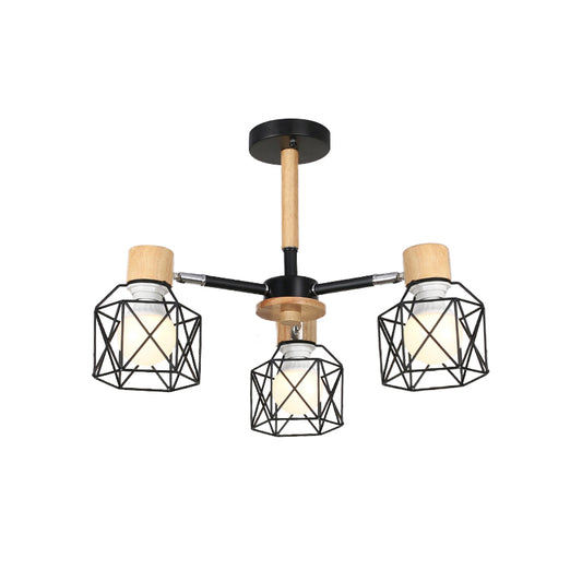 Iron Drum Wire Frame Chandelier Living Room 3/6/8-Light Modern Style Pendant Lighting in Black/White Clearhalo 'Ceiling Lights' 'Chandeliers' 'Modern Chandeliers' 'Modern' Lighting' 1796784