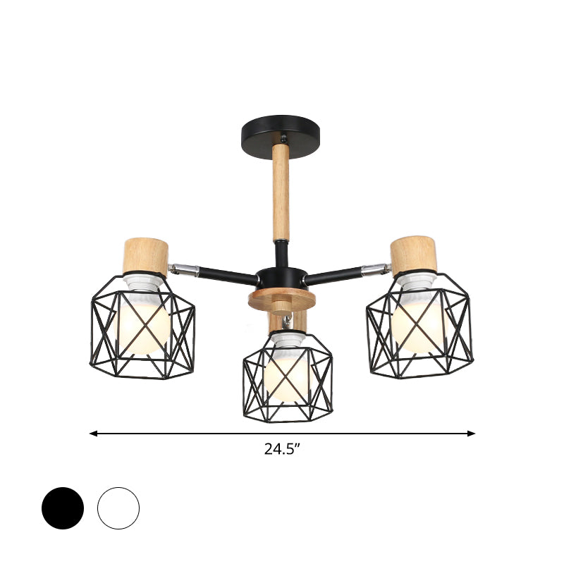 Iron Drum Wire Frame Chandelier Living Room 3/6/8-Light Modern Style Pendant Lighting in Black/White Clearhalo 'Ceiling Lights' 'Chandeliers' 'Modern Chandeliers' 'Modern' Lighting' 1796785