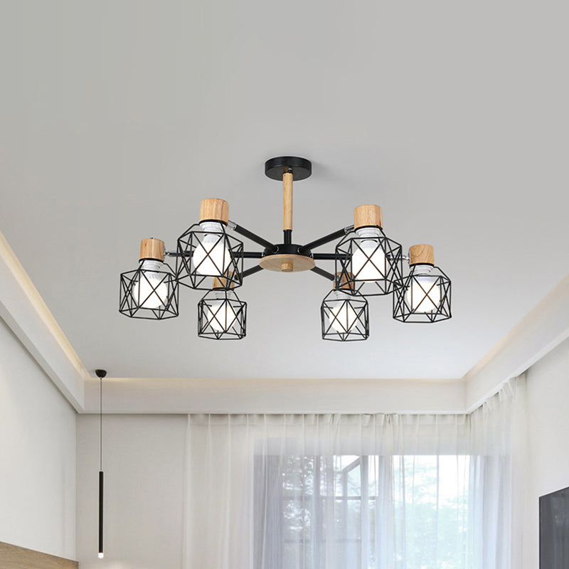 Iron Drum Wire Frame Chandelier Living Room 3/6/8-Light Modern Style Pendant Lighting in Black/White Clearhalo 'Ceiling Lights' 'Chandeliers' 'Modern Chandeliers' 'Modern' Lighting' 1796787