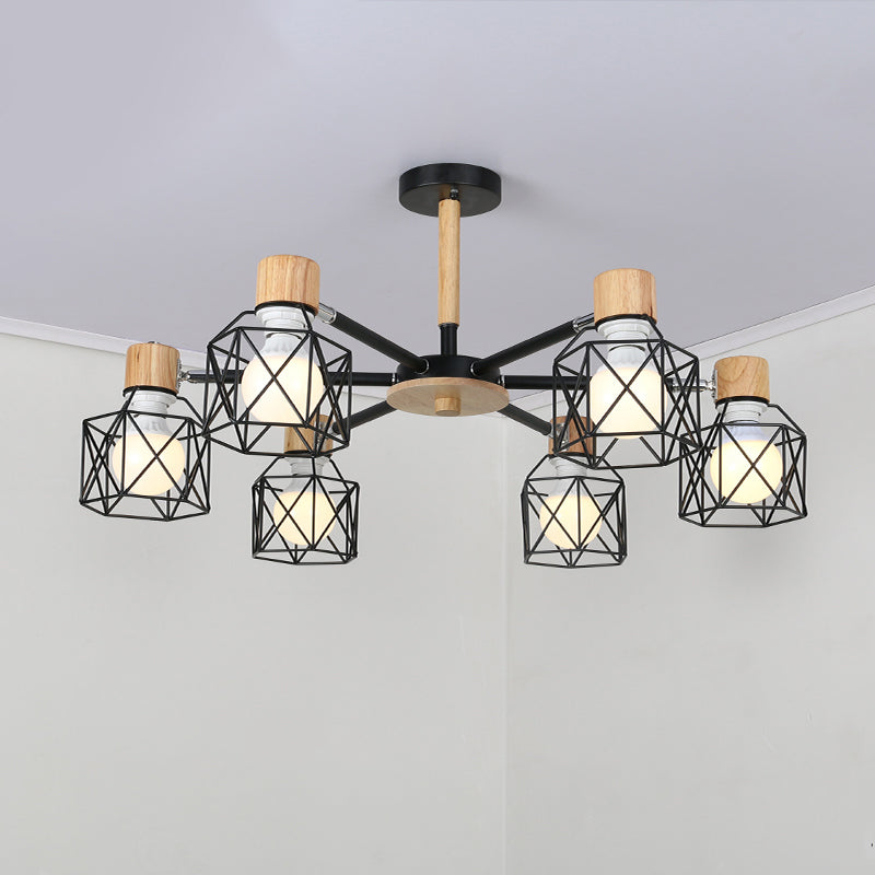 Iron Drum Wire Frame Chandelier Living Room 3/6/8-Light Modern Style Pendant Lighting in Black/White Clearhalo 'Ceiling Lights' 'Chandeliers' 'Modern Chandeliers' 'Modern' Lighting' 1796788