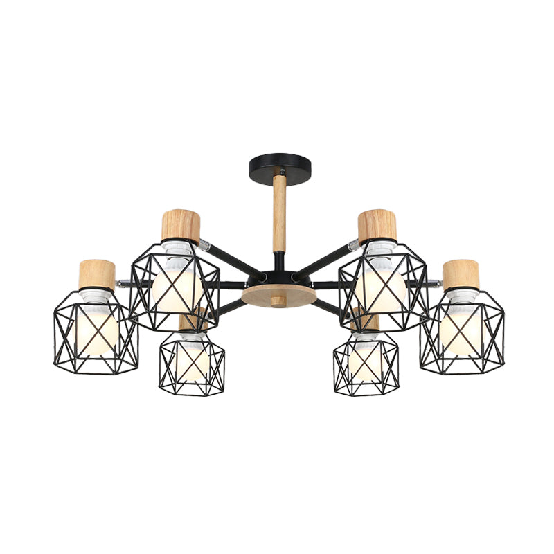 Iron Drum Wire Frame Chandelier Living Room 3/6/8-Light Modern Style Pendant Lighting in Black/White Clearhalo 'Ceiling Lights' 'Chandeliers' 'Modern Chandeliers' 'Modern' Lighting' 1796789