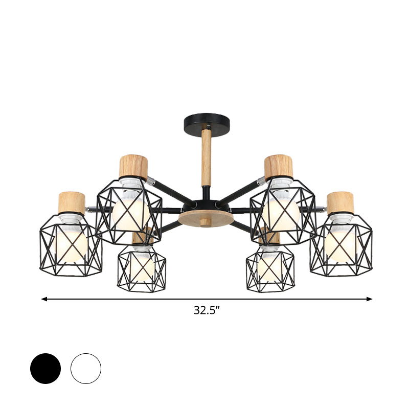 Iron Drum Wire Frame Chandelier Living Room 3/6/8-Light Modern Style Pendant Lighting in Black/White Clearhalo 'Ceiling Lights' 'Chandeliers' 'Modern Chandeliers' 'Modern' Lighting' 1796790