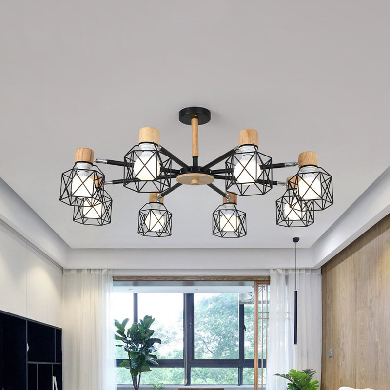 Iron Drum Wire Frame Chandelier Living Room 3/6/8-Light Modern Style Pendant Lighting in Black/White Clearhalo 'Ceiling Lights' 'Chandeliers' 'Modern Chandeliers' 'Modern' Lighting' 1796792