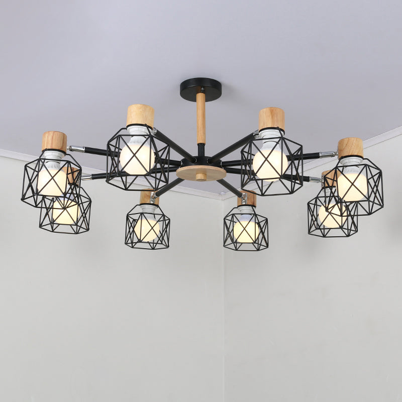 Iron Drum Wire Frame Chandelier Living Room 3/6/8-Light Modern Style Pendant Lighting in Black/White Clearhalo 'Ceiling Lights' 'Chandeliers' 'Modern Chandeliers' 'Modern' Lighting' 1796793