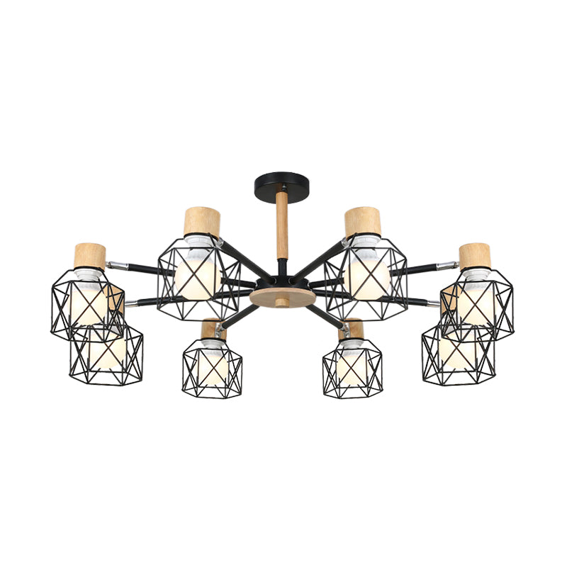 Iron Drum Wire Frame Chandelier Living Room 3/6/8-Light Modern Style Pendant Lighting in Black/White Clearhalo 'Ceiling Lights' 'Chandeliers' 'Modern Chandeliers' 'Modern' Lighting' 1796794