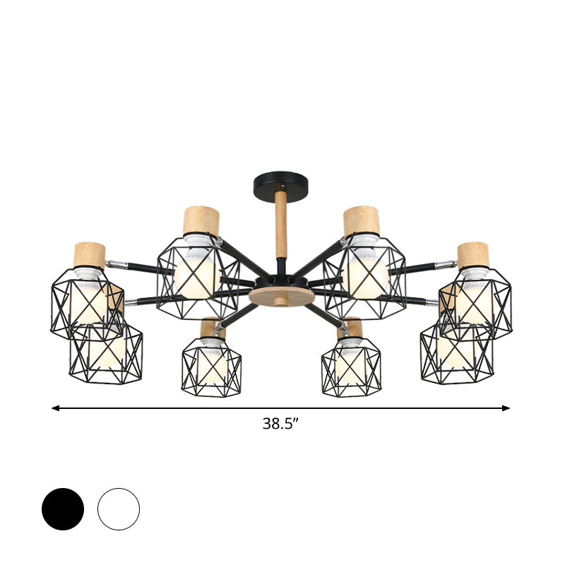 Iron Drum Wire Frame Chandelier Living Room 3/6/8-Light Modern Style Pendant Lighting in Black/White Clearhalo 'Ceiling Lights' 'Chandeliers' 'Modern Chandeliers' 'Modern' Lighting' 1796795