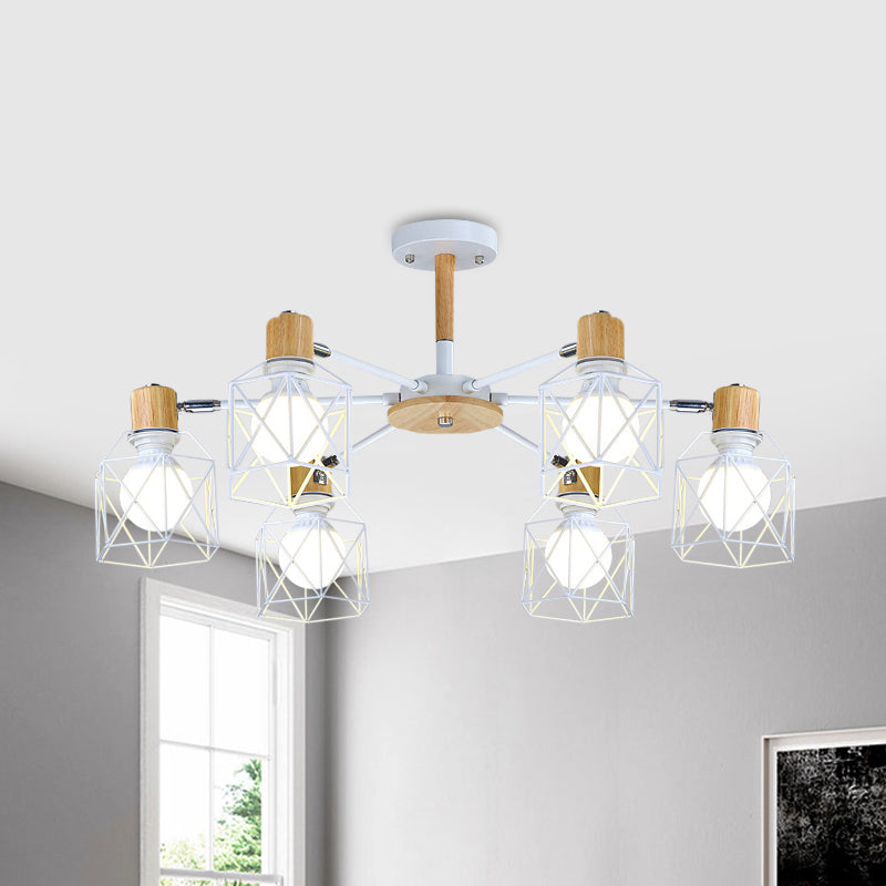 Iron Drum Wire Frame Chandelier Living Room 3/6/8-Light Modern Style Pendant Lighting in Black/White 6 White Clearhalo 'Ceiling Lights' 'Chandeliers' 'Modern Chandeliers' 'Modern' Lighting' 1796800