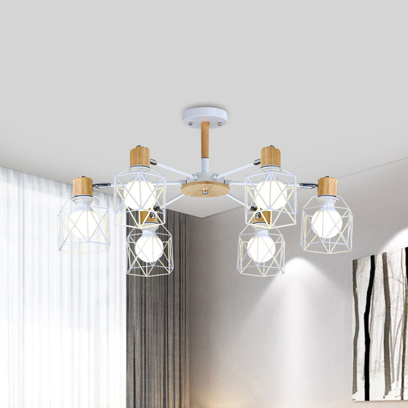 Iron Drum Wire Frame Chandelier Living Room 3/6/8-Light Modern Style Pendant Lighting in Black/White Clearhalo 'Ceiling Lights' 'Chandeliers' 'Modern Chandeliers' 'Modern' Lighting' 1796801