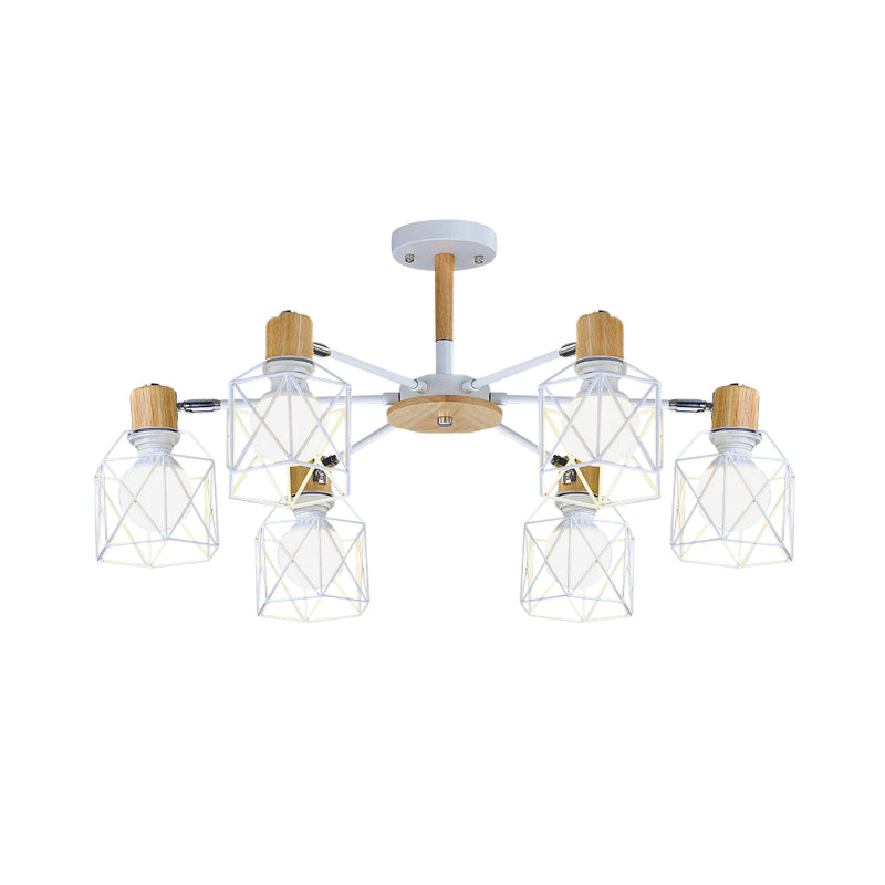 Iron Drum Wire Frame Chandelier Living Room 3/6/8-Light Modern Style Pendant Lighting in Black/White Clearhalo 'Ceiling Lights' 'Chandeliers' 'Modern Chandeliers' 'Modern' Lighting' 1796802