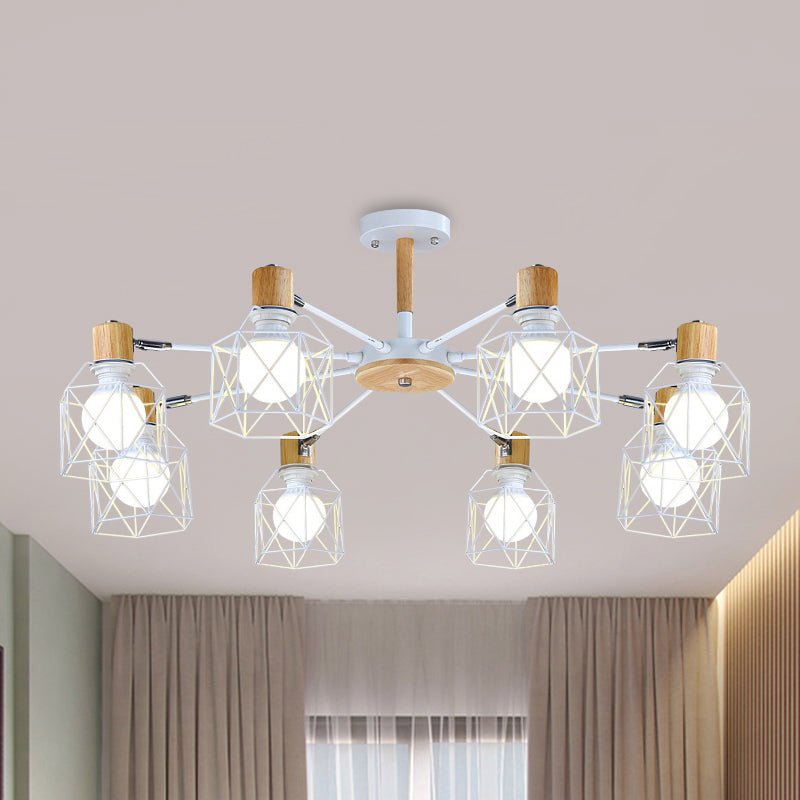 Iron Drum Wire Frame Chandelier Living Room 3/6/8-Light Modern Style Pendant Lighting in Black/White 8 White Clearhalo 'Ceiling Lights' 'Chandeliers' 'Modern Chandeliers' 'Modern' Lighting' 1796804