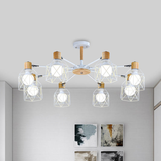 Iron Drum Wire Frame Chandelier Living Room 3/6/8-Light Modern Style Pendant Lighting in Black/White Clearhalo 'Ceiling Lights' 'Chandeliers' 'Modern Chandeliers' 'Modern' Lighting' 1796805