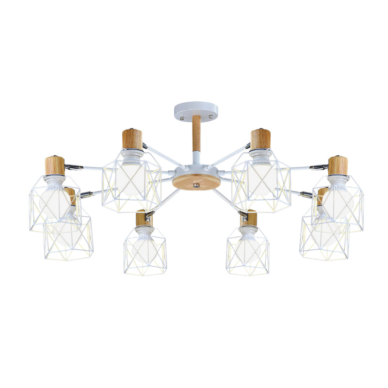 Iron Drum Wire Frame Chandelier Living Room 3/6/8-Light Modern Style Pendant Lighting in Black/White Clearhalo 'Ceiling Lights' 'Chandeliers' 'Modern Chandeliers' 'Modern' Lighting' 1796806