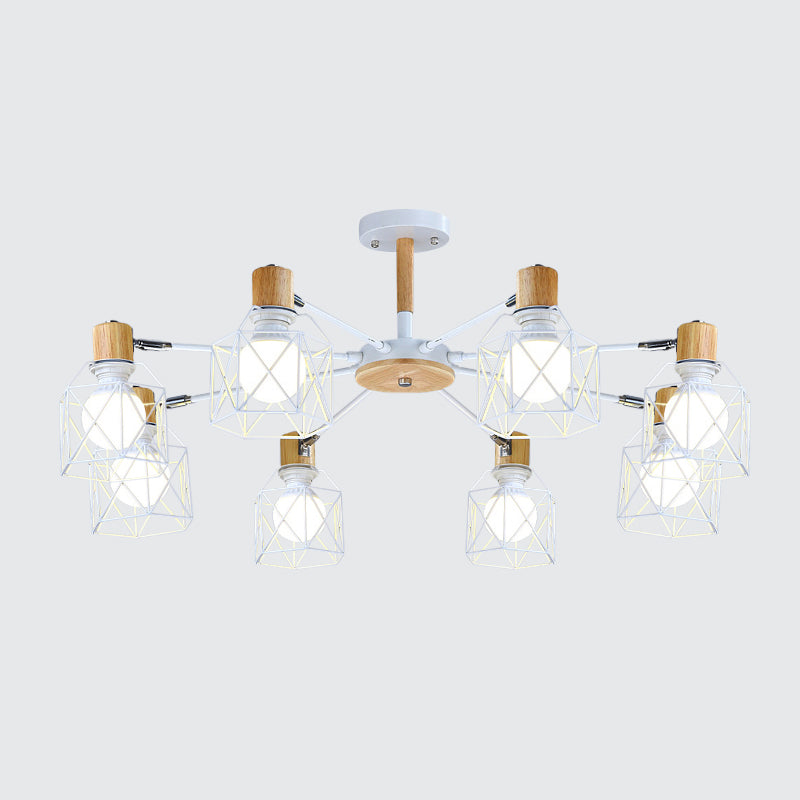 Iron Drum Wire Frame Chandelier Living Room 3/6/8-Light Modern Style Pendant Lighting in Black/White Clearhalo 'Ceiling Lights' 'Chandeliers' 'Modern Chandeliers' 'Modern' Lighting' 1796807