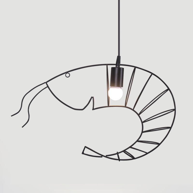 1 Light Metal Hanging Lamp Retro Stylish Black/Red/White Shrimp Dining Room Pendant Light with Wire Guard Clearhalo 'Ceiling Lights' 'Pendant Lights' 'Pendants' Lighting' 1796975