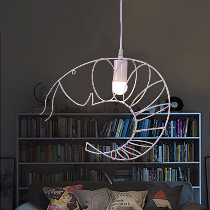 1 Light Metal Hanging Lamp Retro Stylish Black/Red/White Shrimp Dining Room Pendant Light with Wire Guard White Clearhalo 'Ceiling Lights' 'Pendant Lights' 'Pendants' Lighting' 1796977_d393a10f-15db-4a4d-8839-7b96a7946dfc