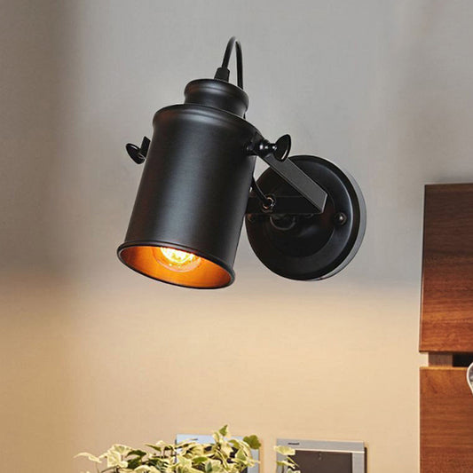Matte Black 1 Head Wall Light Fixture Retro Style Metal Cylindrical Shade Adjustable Sconce Light with Plug-In Cord Black Clearhalo 'Art deco wall lights' 'Cast Iron' 'Glass' 'Industrial wall lights' 'Industrial' 'Middle century wall lights' 'Modern' 'Rustic wall lights' 'Tiffany' 'Traditional wall lights' 'Wall Lamps & Sconces' 'Wall Lights' Lighting' 1797122