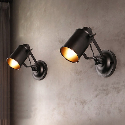 Matte Black 1 Head Wall Light Fixture Retro Style Metal Cylindrical Shade Adjustable Sconce Light with Plug-In Cord Clearhalo 'Art deco wall lights' 'Cast Iron' 'Glass' 'Industrial wall lights' 'Industrial' 'Middle century wall lights' 'Modern' 'Rustic wall lights' 'Tiffany' 'Traditional wall lights' 'Wall Lamps & Sconces' 'Wall Lights' Lighting' 1797124